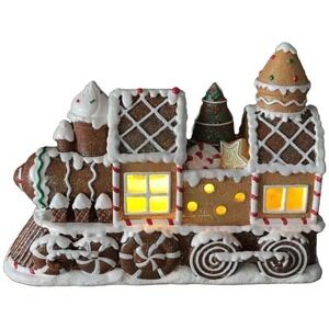 Gingerbread‎ Glowing Train Figurine, Brown/Colorful Christmas Decor, 7"x 4"x 10"
